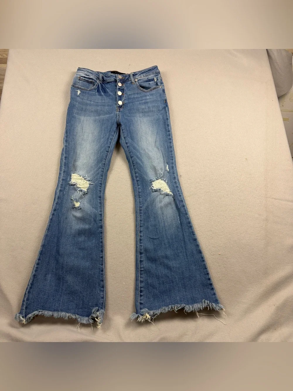 Risen Flare Jeans Womens Size 11 Distressed with Button Fly Y2K - Picture 1 of 11